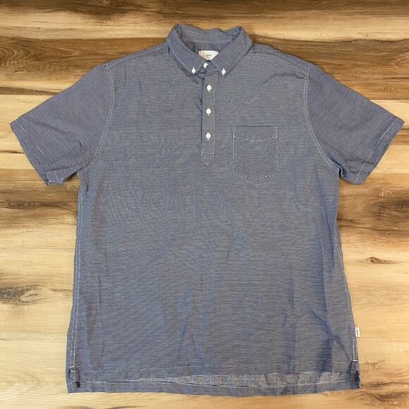 Onia Polo Shirt Mens XL Linen Cotton Blue Striped Pocket - Picture 1 of 9